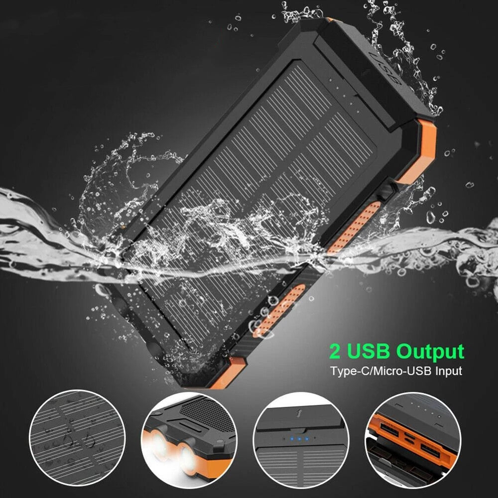 Premium Power Bank 20000mAh Solar Charger Fast Charging Portable Battery Pack LED Flashlight Outdoor Travel