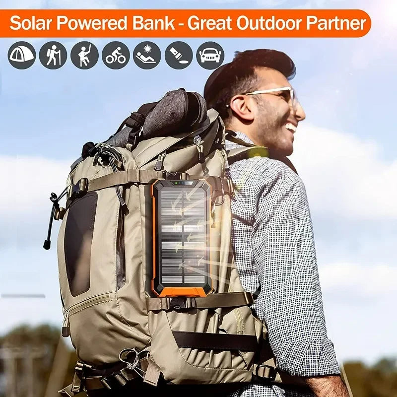 Premium Power Bank 20000mAh Solar Charger Fast Charging Portable Battery Pack LED Flashlight Outdoor Travel