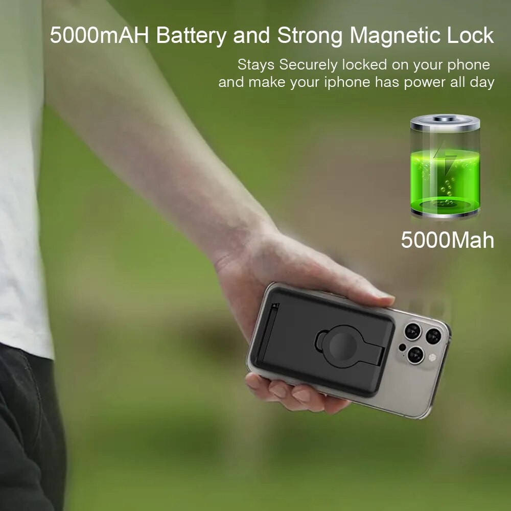 Premium Power Bank 5000mAh MagSafe Compatible 3-in-1 Wireless Charger Portable Magnetic Battery Smartphone Watch Earbuds Charging Station