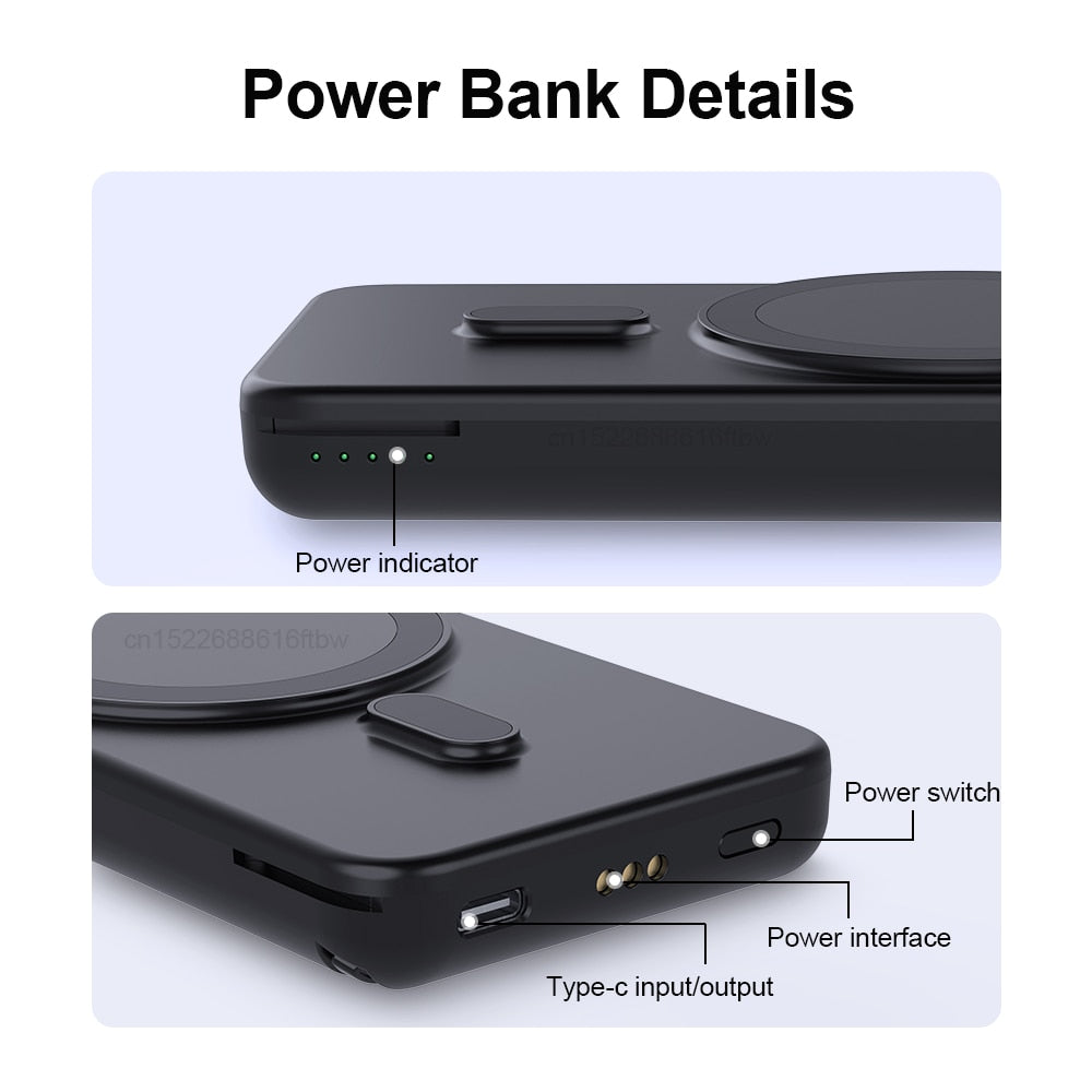 Premium Power Bank 5000mAh MagSafe Compatible 3-in-1 Wireless Charger Portable Magnetic Battery Smartphone Watch Earbuds Charging Station