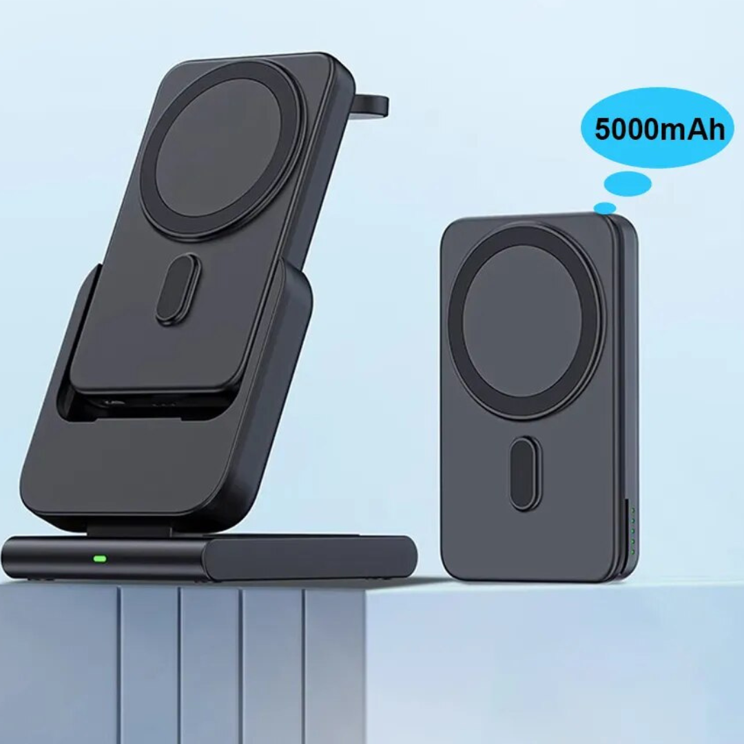 Premium Power Bank 5000mAh MagSafe Compatible 3-in-1 Wireless Charger Portable Magnetic Battery Smartphone Watch Earbuds Charging Station