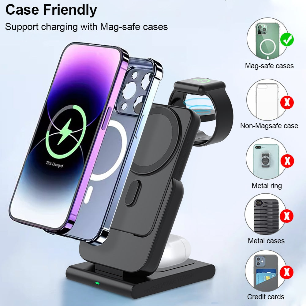 Premium Power Bank 5000mAh MagSafe Compatible 3-in-1 Wireless Charger Portable Magnetic Battery Smartphone Watch Earbuds Charging Station