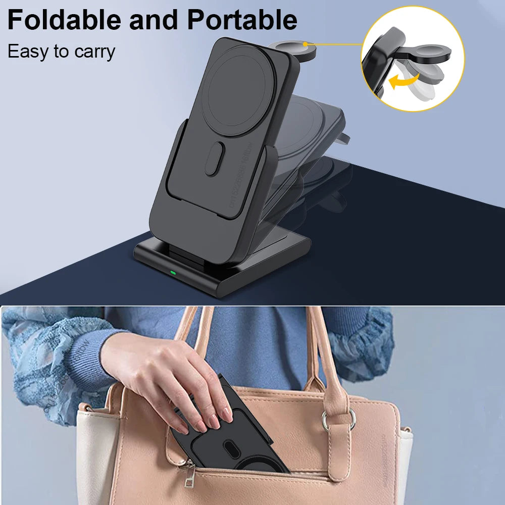Premium Power Bank 5000mAh MagSafe Compatible 3-in-1 Wireless Charger Portable Magnetic Battery Smartphone Watch Earbuds Charging Station