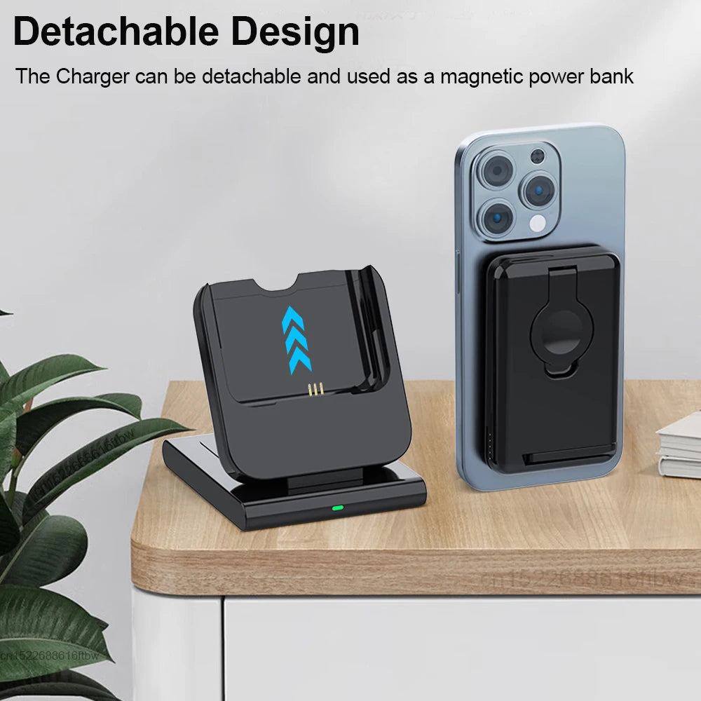 Premium Power Bank 5000mAh MagSafe Compatible 3-in-1 Wireless Charger Portable Magnetic Battery Smartphone Watch Earbuds Charging Station