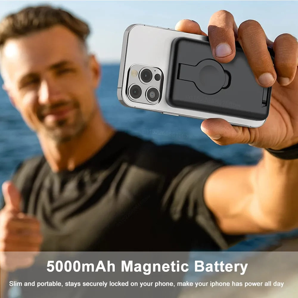 Premium Power Bank 5000mAh MagSafe Compatible 3-in-1 Wireless Charger Portable Magnetic Battery Smartphone Watch Earbuds Charging Station