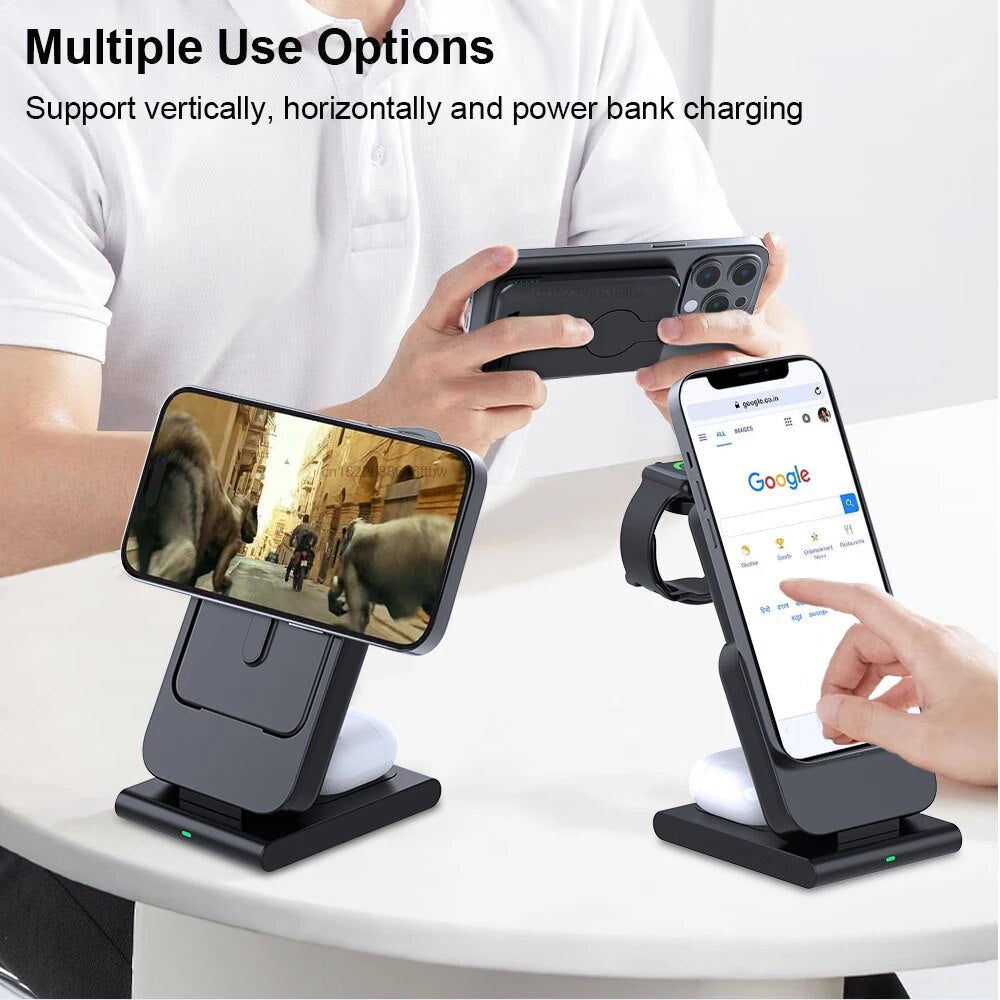 Premium Power Bank 5000mAh MagSafe Compatible 3-in-1 Wireless Charger Portable Magnetic Battery Smartphone Watch Earbuds Charging Station