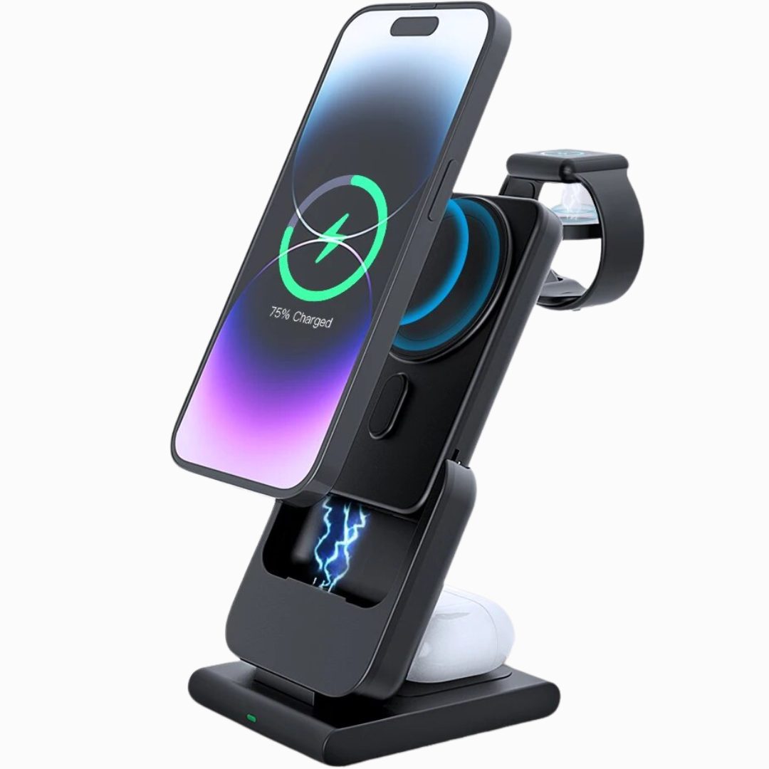 Premium Power Bank 5000mAh MagSafe Compatible 3-in-1 Wireless Charger Portable Magnetic Battery Smartphone Watch Earbuds Charging Station