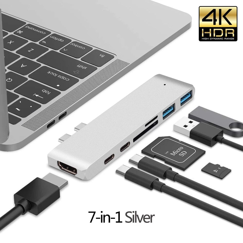 Premium USB-C Hub HDMI 4K Adapter Thunderbolt 3 USB 3.1 Multiport Dock PD Charging SD Reader Laptop Compatible