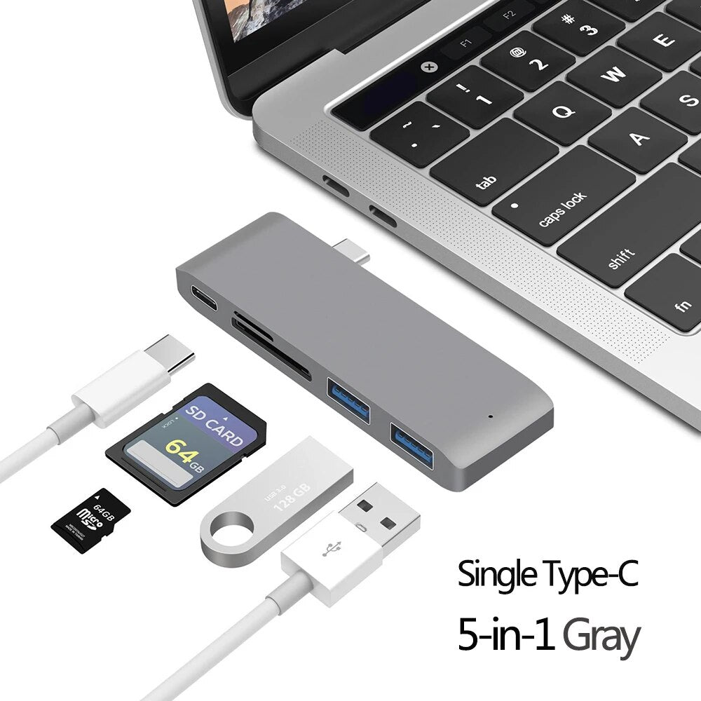Premium USB-C Hub HDMI 4K Adapter Thunderbolt 3 USB 3.1 Multiport Dock PD Charging SD Reader Laptop Compatible