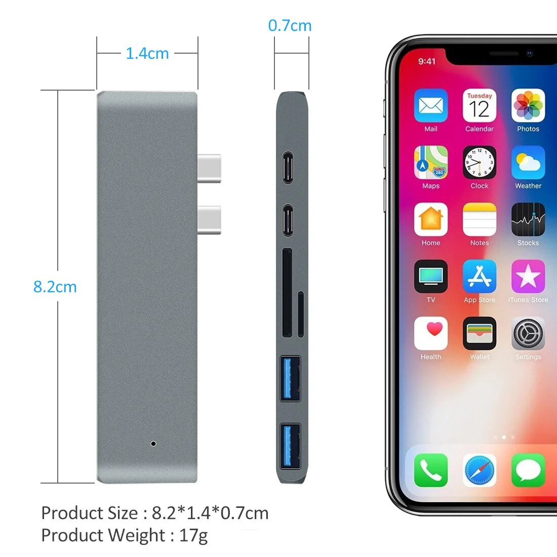 Premium USB-C Hub HDMI 4K Adapter Thunderbolt 3 USB 3.1 Multiport Dock PD Charging SD Reader Laptop Compatible