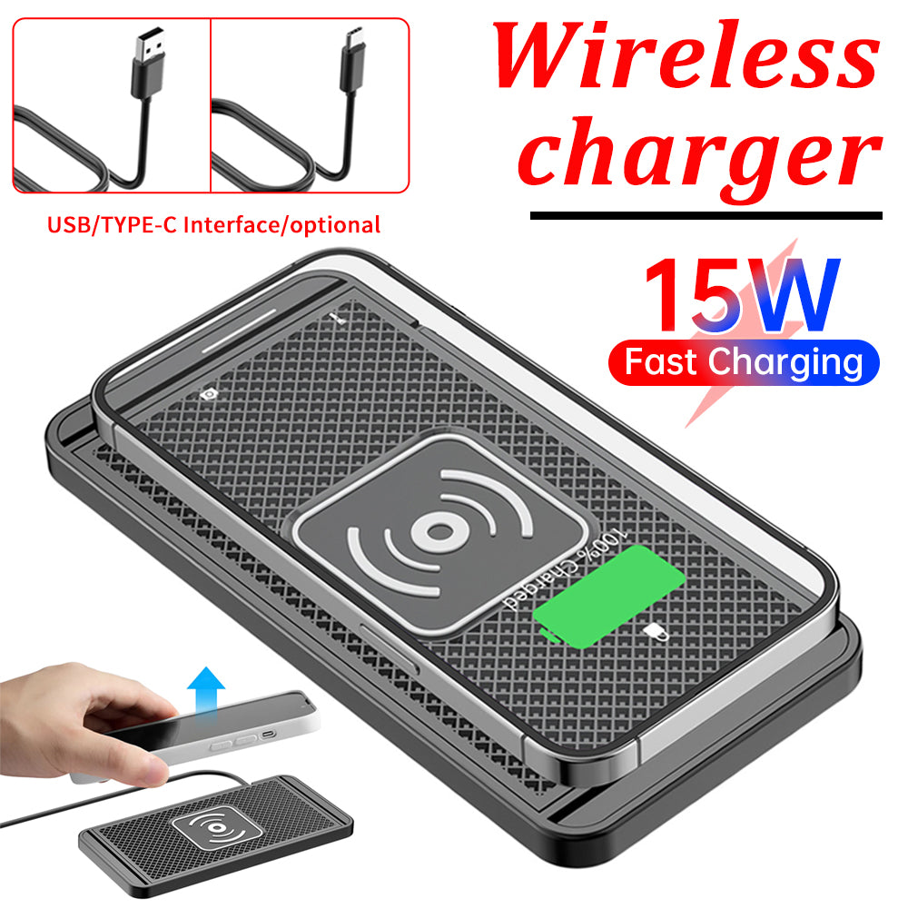 Premium Wireless Car Charger 30W Fast Charging Anti-Slip Silicone Pad Dashboard Charging Dock Smartphone Compatible