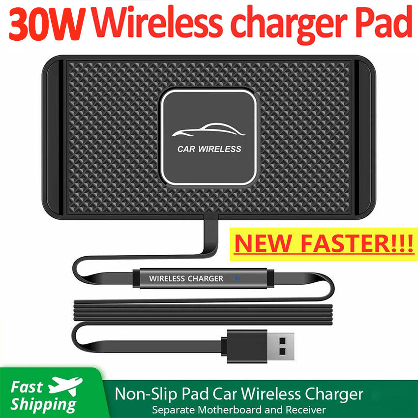 Premium Wireless Car Charger 30W Fast Charging Anti-Slip Silicone Pad Dashboard Charging Dock Smartphone Compatible