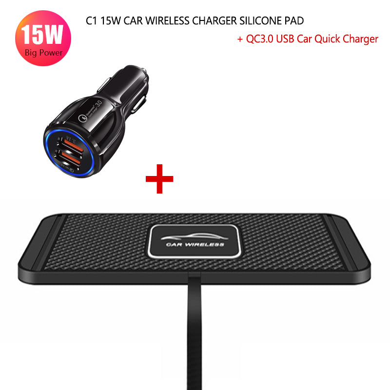 Premium Wireless Car Charger 30W Fast Charging Anti-Slip Silicone Pad Dashboard Charging Dock Smartphone Compatible