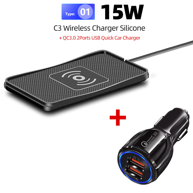 Premium Wireless Car Charger 30W Fast Charging Anti-Slip Silicone Pad Dashboard Charging Dock Smartphone Compatible