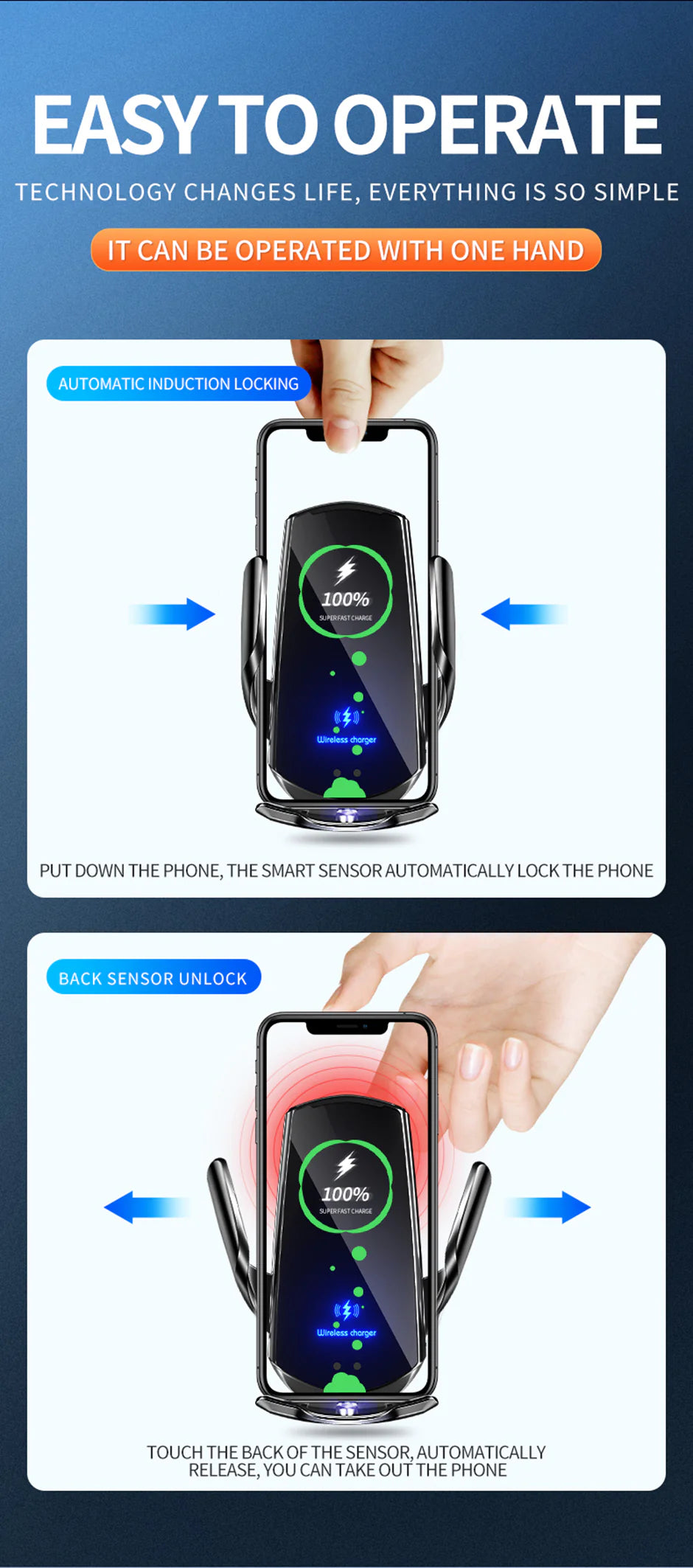 Premium Wireless Car Charger 30W Fast Charging Magnetic Phone Mount Infrared Sensor Auto Clamp USB-C LED Display