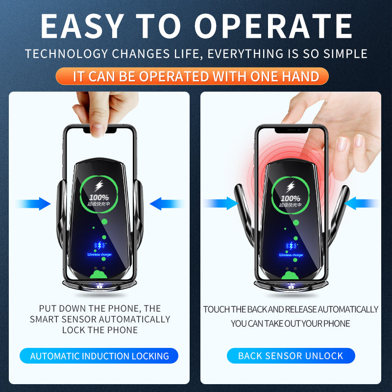 Premium Wireless Car Charger 30W Fast Charging Magnetic Phone Mount Infrared Sensor Auto Clamp USB-C LED Display