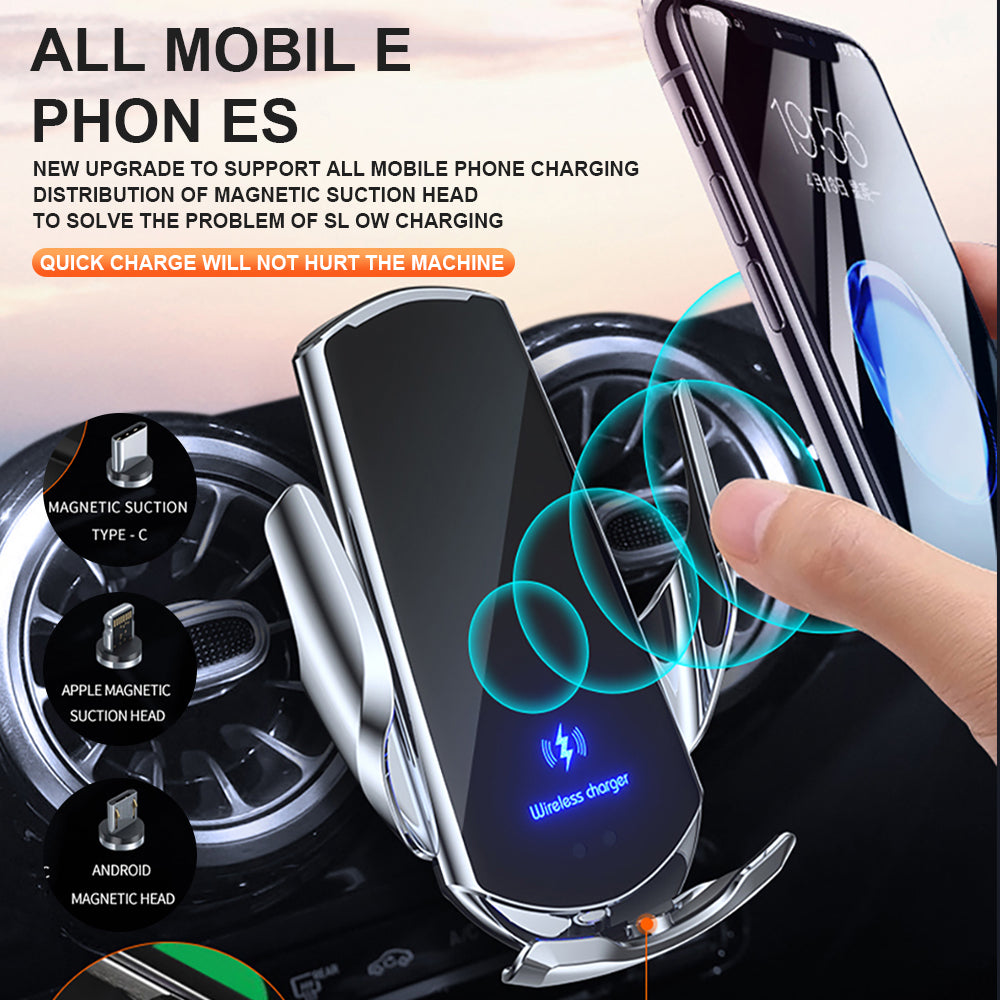 Premium Wireless Car Charger 30W Fast Charging Magnetic Phone Mount Infrared Sensor Auto Clamp USB-C LED Display