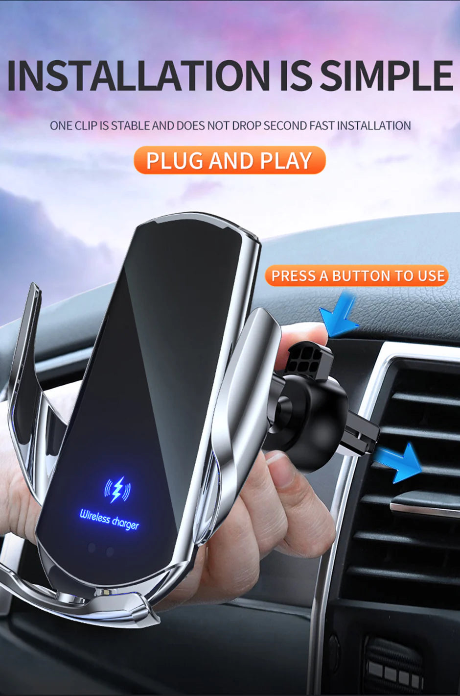 Premium Wireless Car Charger 30W Fast Charging Magnetic Phone Mount Infrared Sensor Auto Clamp USB-C LED Display