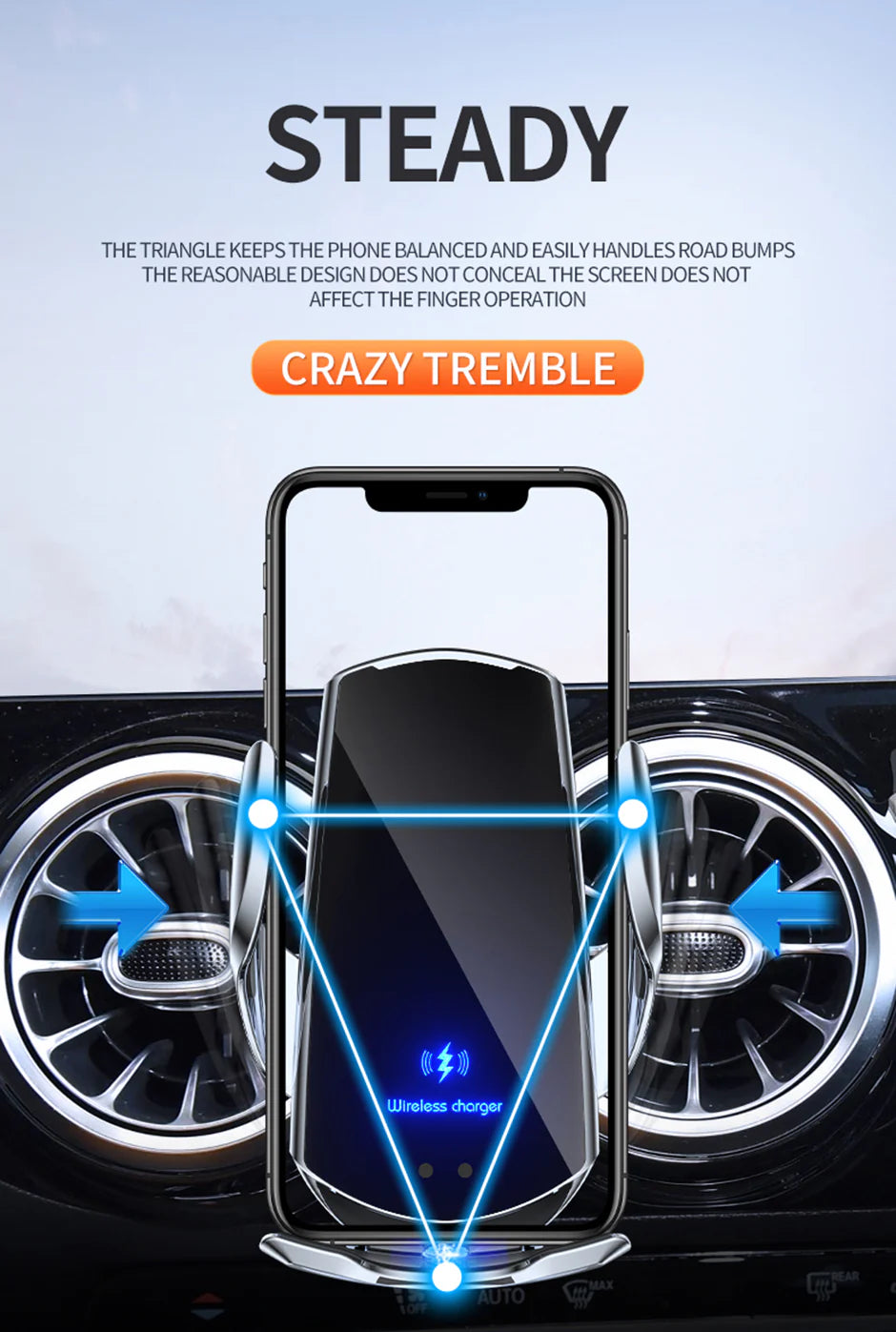 Premium Wireless Car Charger 30W Fast Charging Magnetic Phone Mount Infrared Sensor Auto Clamp USB-C LED Display