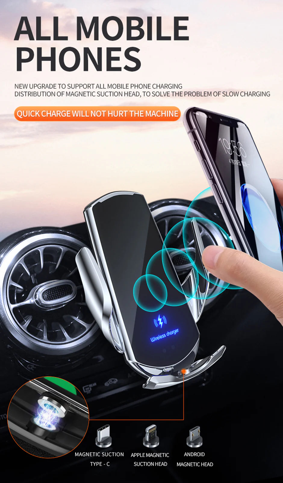 Premium Wireless Car Charger 30W Fast Charging Magnetic Phone Mount Infrared Sensor Auto Clamp USB-C LED Display