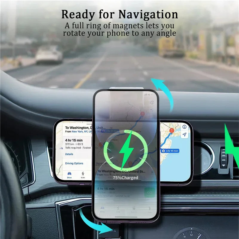 Premium Wireless Car Charger MagSafe Compatible 30W Fast Charging Magnetic Phone Mount Auto Holder Dashboard Vent Mount