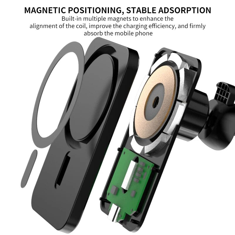 Premium Wireless Car Charger MagSafe Compatible 30W Fast Charging Magnetic Vent Mount Phone Holder Secure Grip
