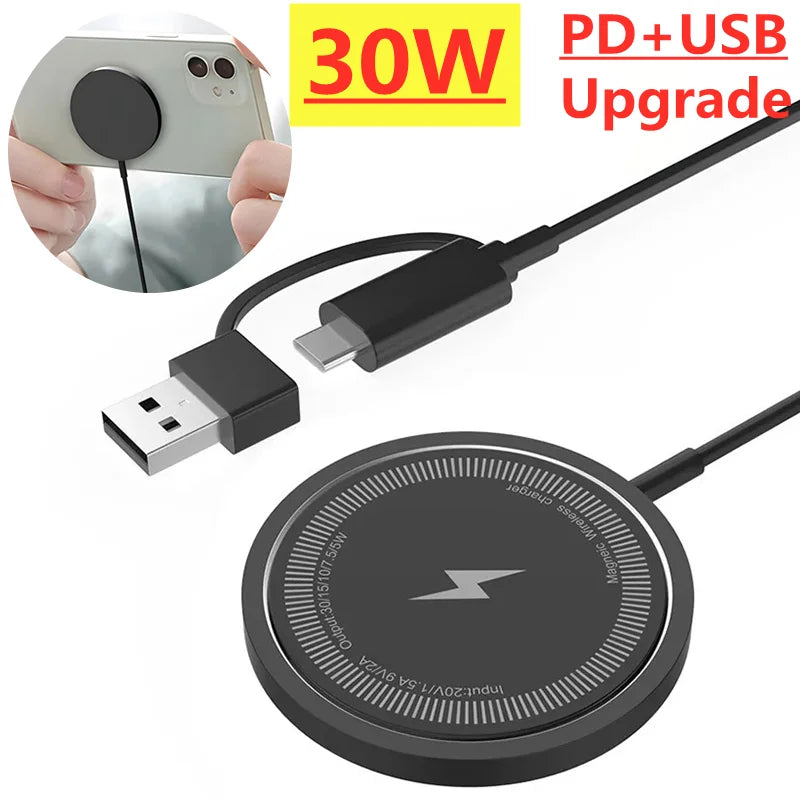 Premium Wireless Charger MagSafe Compatible 30W Fast Charging Magnetic Stand USB-C PD Smartphone Charging Dock