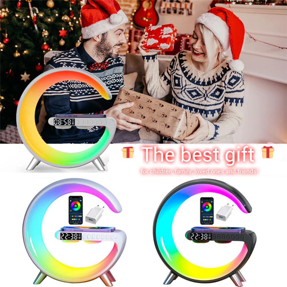 Premium Wireless Charging Station RGB LED Bluetooth Speaker Clock Fast Charging Dock USB-C Multi Device Charger