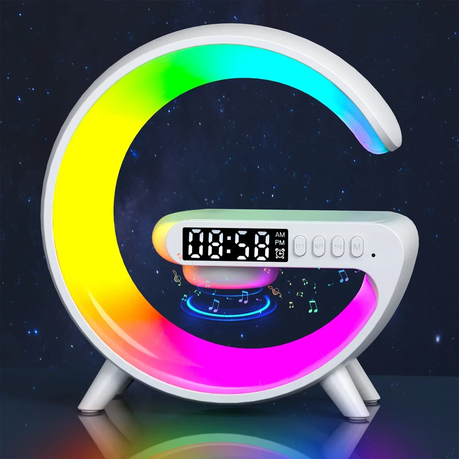 Premium Wireless Charging Station RGB LED Bluetooth Speaker Clock Fast Charging Dock USB-C Multi Device Charger