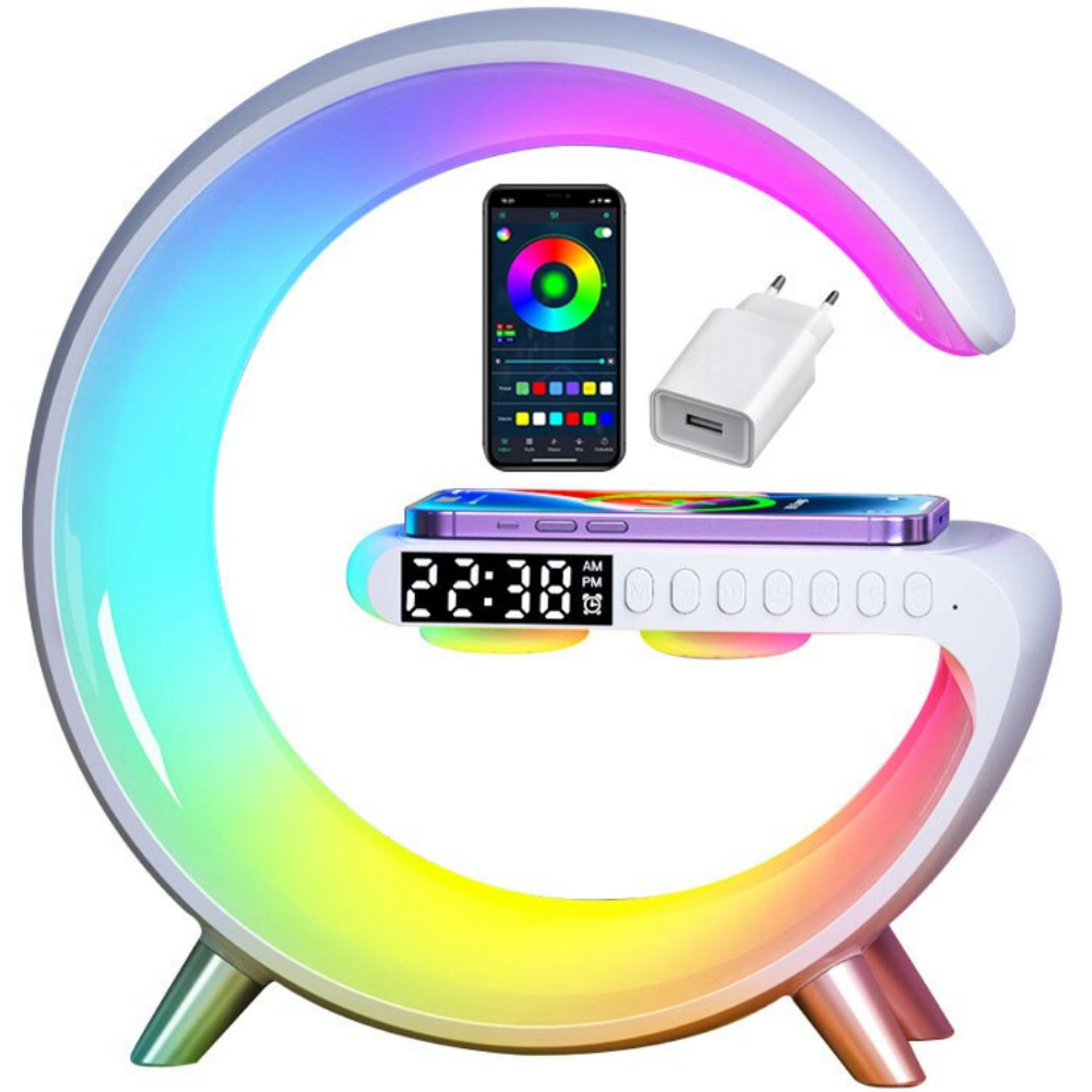 Premium Wireless Charging Station RGB LED Bluetooth Speaker Clock Fast Charging Dock USB-C Multi Device Charger