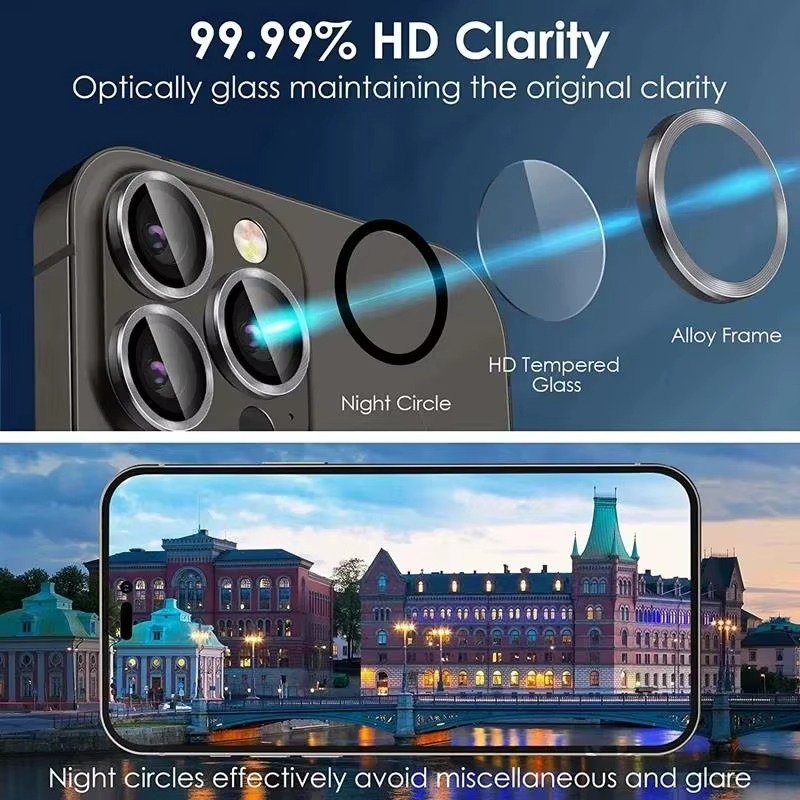 Premium iPhone Camera Lens Protector Metal Ring Tempered Glass Protective Cover Scratch Resistant Shockproof Anti Dust Precision Fit