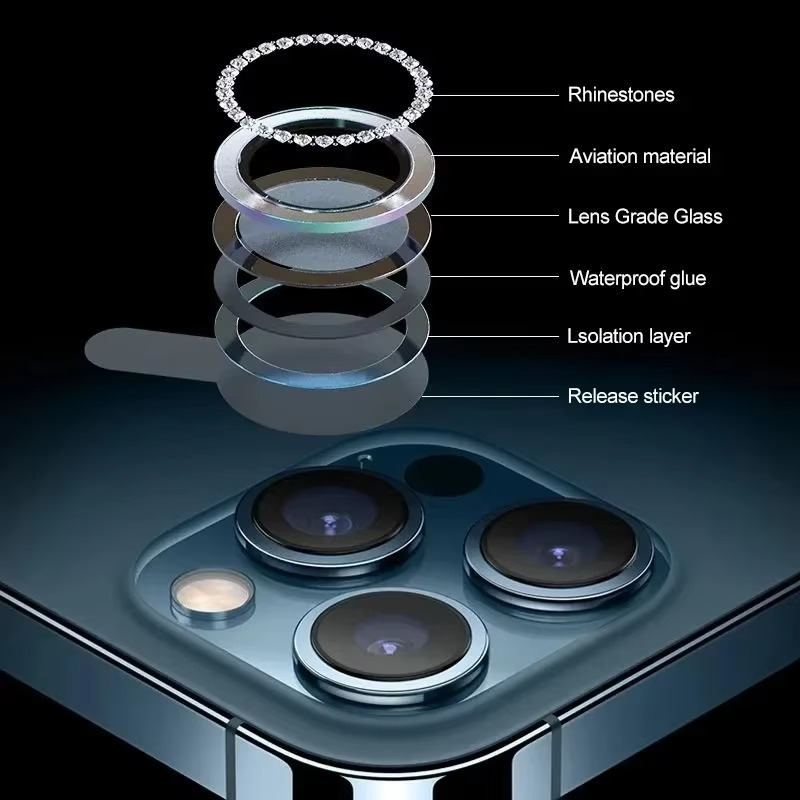 Premium iPhone Camera Lens Protector Metal Ring Tempered Glass Protective Cover Scratch Resistant Shockproof Anti Dust Precision Fit