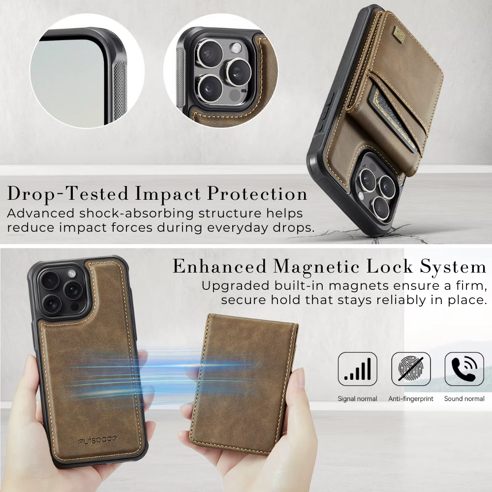Premium iPhone Case 2-in-1 Magnetic Detachable Wallet Flip Cover PU Leather Card Holder Cash Pocket Wrist Strap Shockproof Full Protection Slim Design