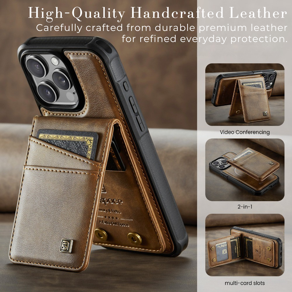 Premium iPhone Case 2-in-1 Magnetic Detachable Wallet Flip Cover PU Leather Card Holder Cash Pocket Wrist Strap Shockproof Full Protection Slim Design