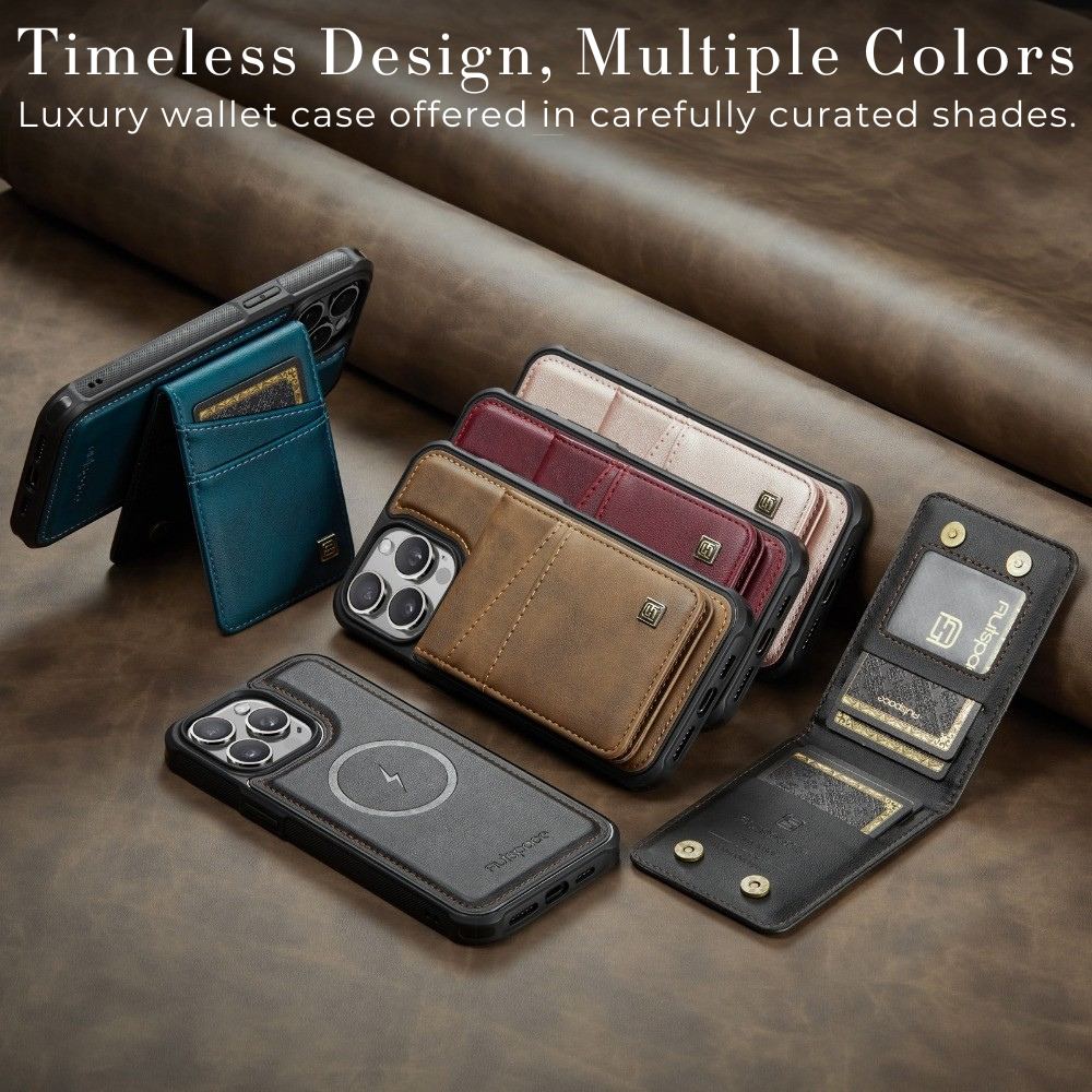 Premium iPhone Case 2-in-1 Magnetic Detachable Wallet Flip Cover PU Leather Card Holder Cash Pocket Wrist Strap Shockproof Full Protection Slim Design