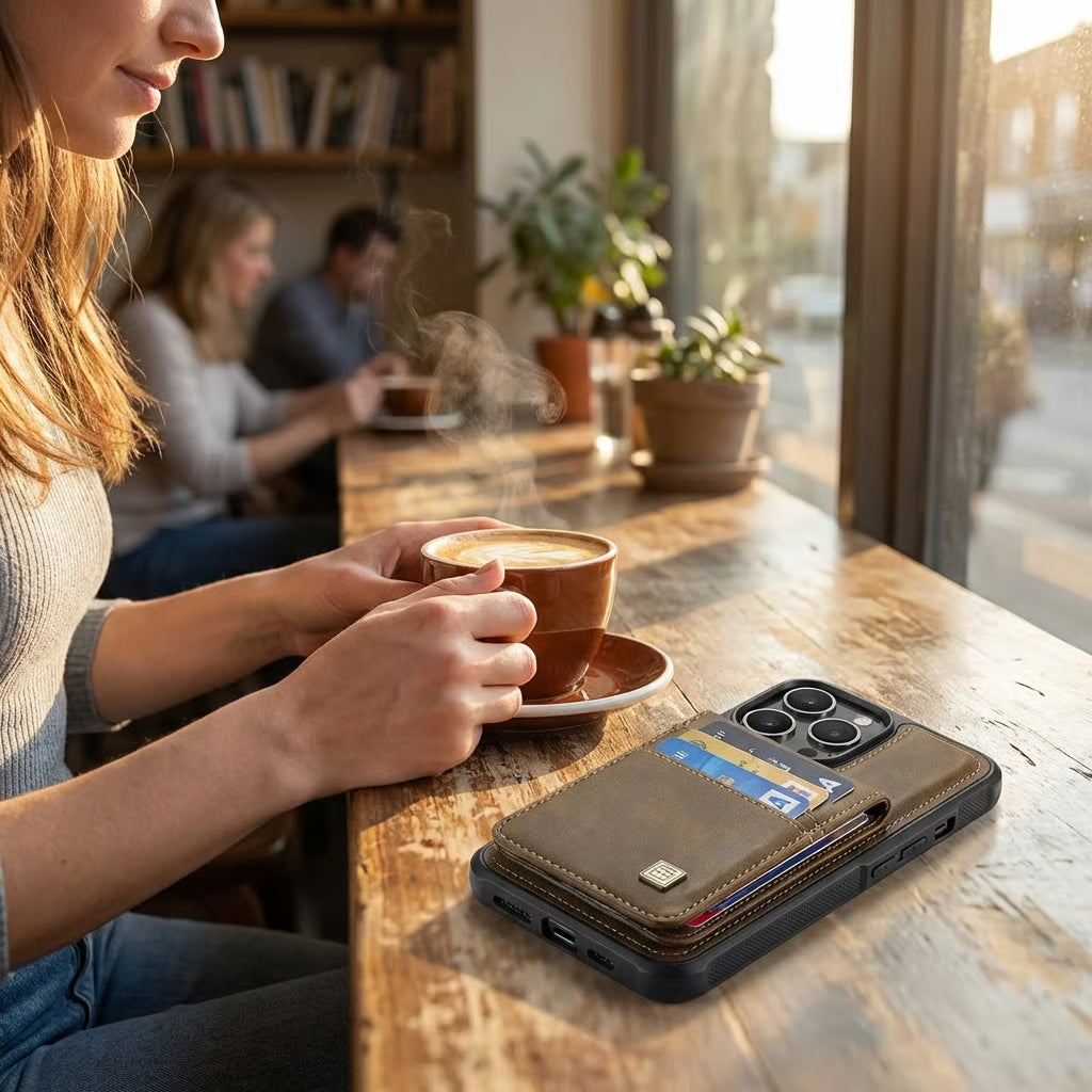 Premium iPhone Case 2-in-1 Magnetic Detachable Wallet Flip Cover PU Leather Card Holder Cash Pocket Wrist Strap Shockproof Full Protection Slim Design