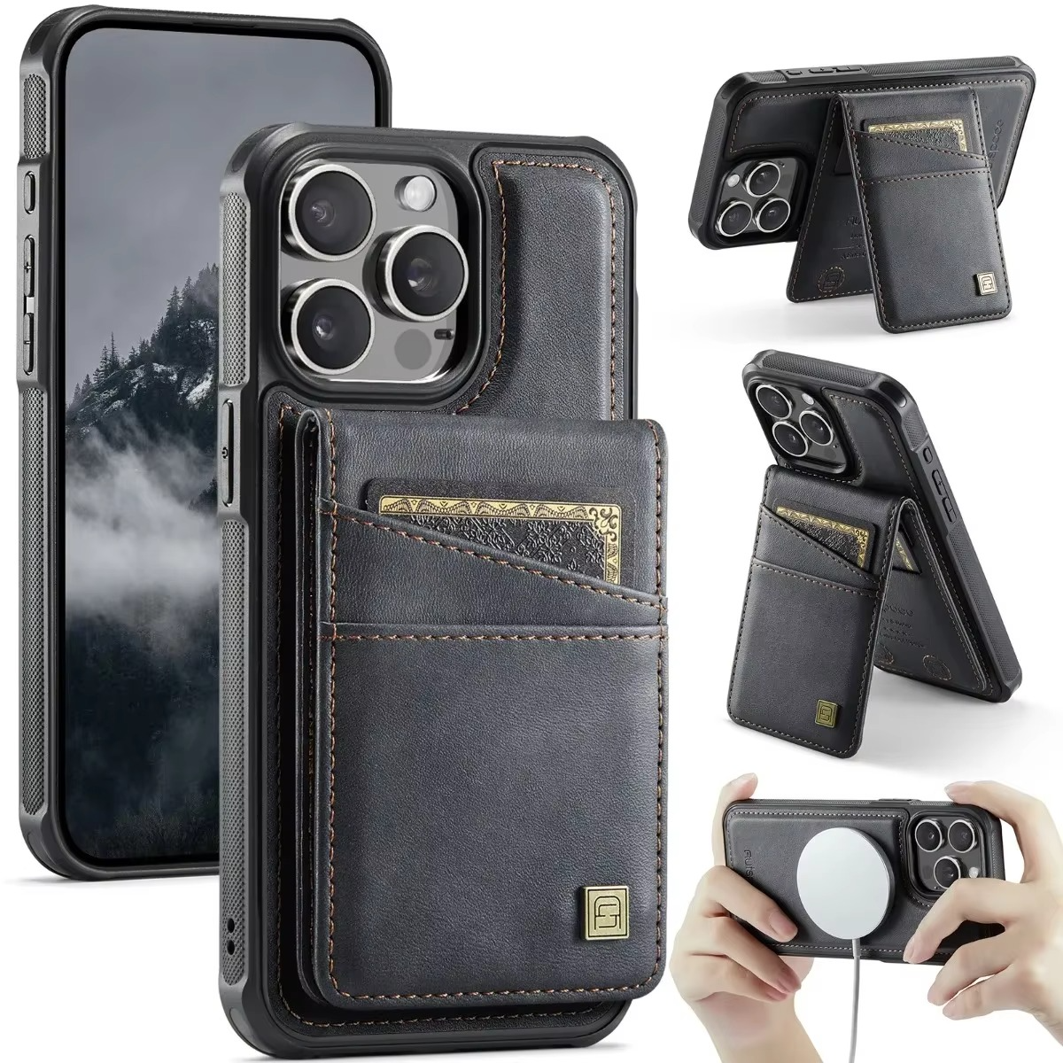 Premium iPhone Case 2-in-1 Magnetic Detachable Wallet Flip Cover PU Leather Card Holder Cash Pocket Wrist Strap Shockproof Full Protection Slim Design