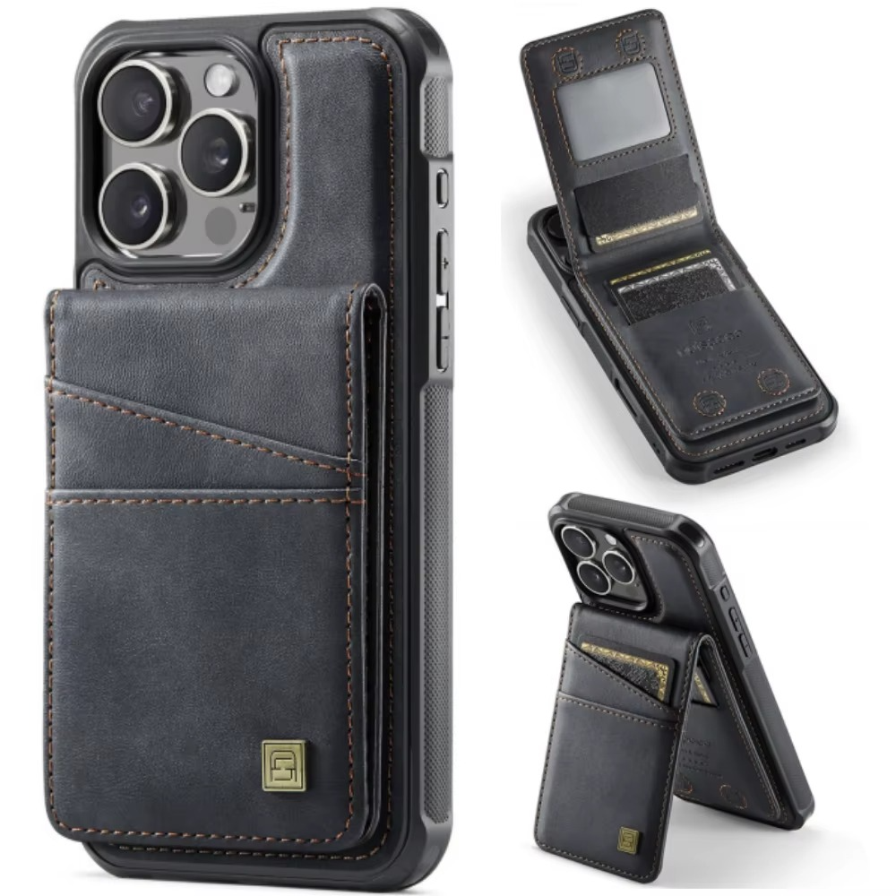 Premium iPhone Case 2-in-1 Magnetic Detachable Wallet Flip Cover PU Leather Card Holder Cash Pocket Wrist Strap Shockproof Full Protection Slim Design