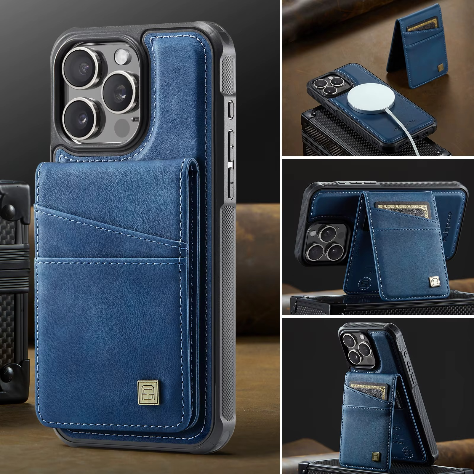Premium iPhone Case 2-in-1 Magnetic Detachable Wallet Flip Cover PU Leather Card Holder Cash Pocket Wrist Strap Shockproof Full Protection Slim Design