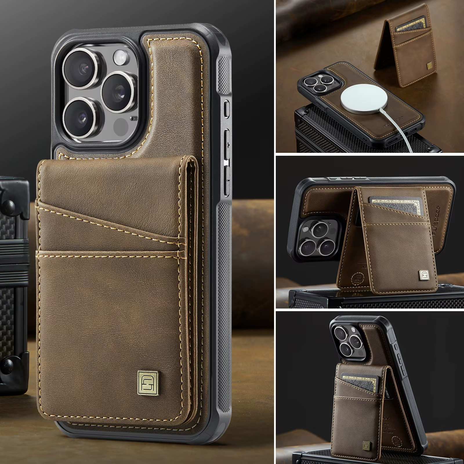 Premium iPhone Case 2-in-1 Magnetic Detachable Wallet Flip Cover PU Leather Card Holder Cash Pocket Wrist Strap Shockproof Full Protection Slim Design