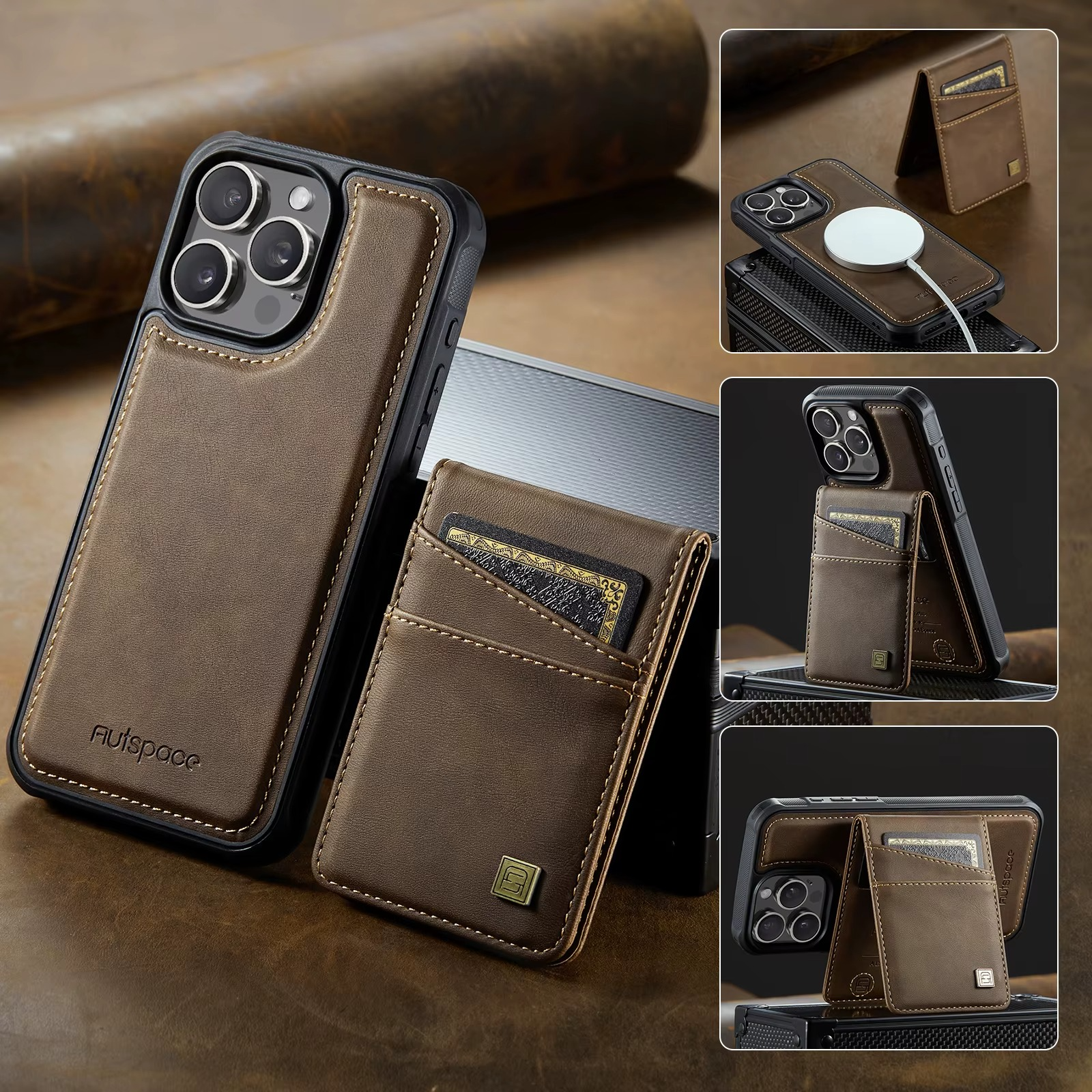 Premium iPhone Case 2-in-1 Magnetic Detachable Wallet Flip Cover PU Leather Card Holder Cash Pocket Wrist Strap Shockproof Full Protection Slim Design