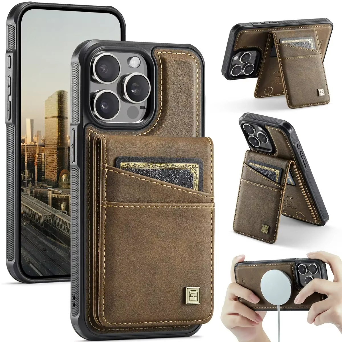 Premium iPhone Case 2-in-1 Magnetic Detachable Wallet Flip Cover PU Leather Card Holder Cash Pocket Wrist Strap Shockproof Full Protection Slim Design