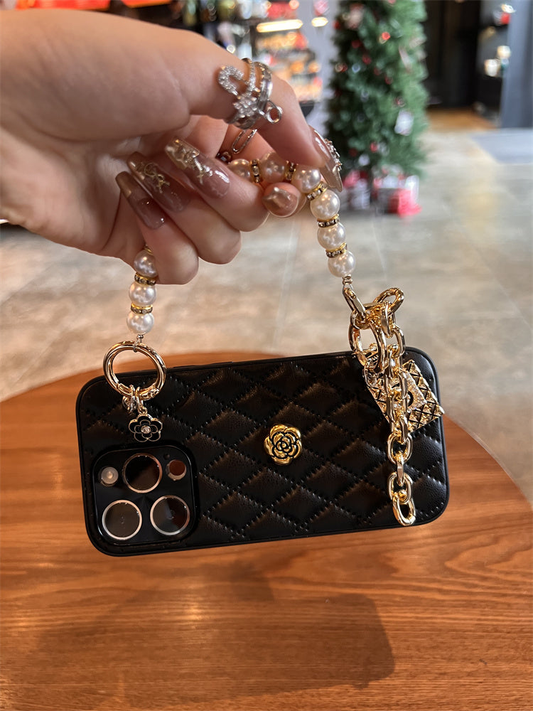 Premium iPhone Case 3D Camellia Floral Design Protective Cover Chain Strap Shockproof Protection Elegant Slim Lightweight