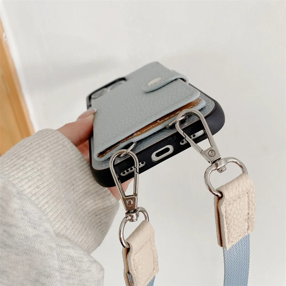 Premium iPhone Case Crossbody Wallet Cover PU Leather Card Holder Coin Pocket RFID Protection Magnetic Closure Shoulder Strap Shockproof Full Protection Slim Design