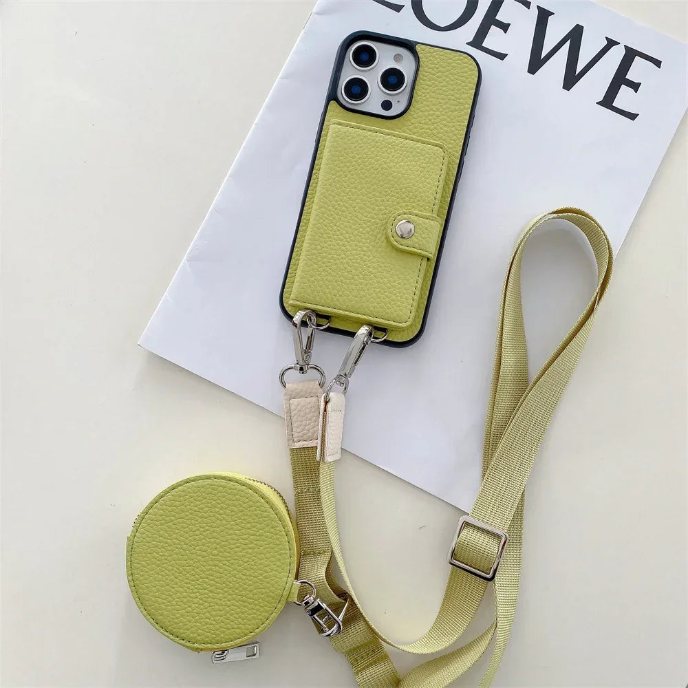 Premium iPhone Case Crossbody Wallet Cover PU Leather Card Holder Coin Pocket RFID Protection Magnetic Closure Shoulder Strap Shockproof Full Protection Slim Design
