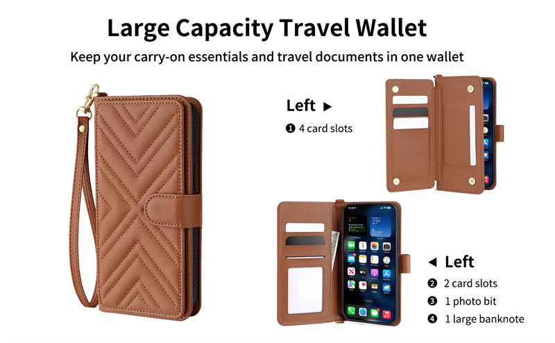 Premium iPhone Case Crossbody Wallet Cover PU Leather Card Holder Magnetic Closure Shoulder Strap Shockproof Full Protection Slim Design
