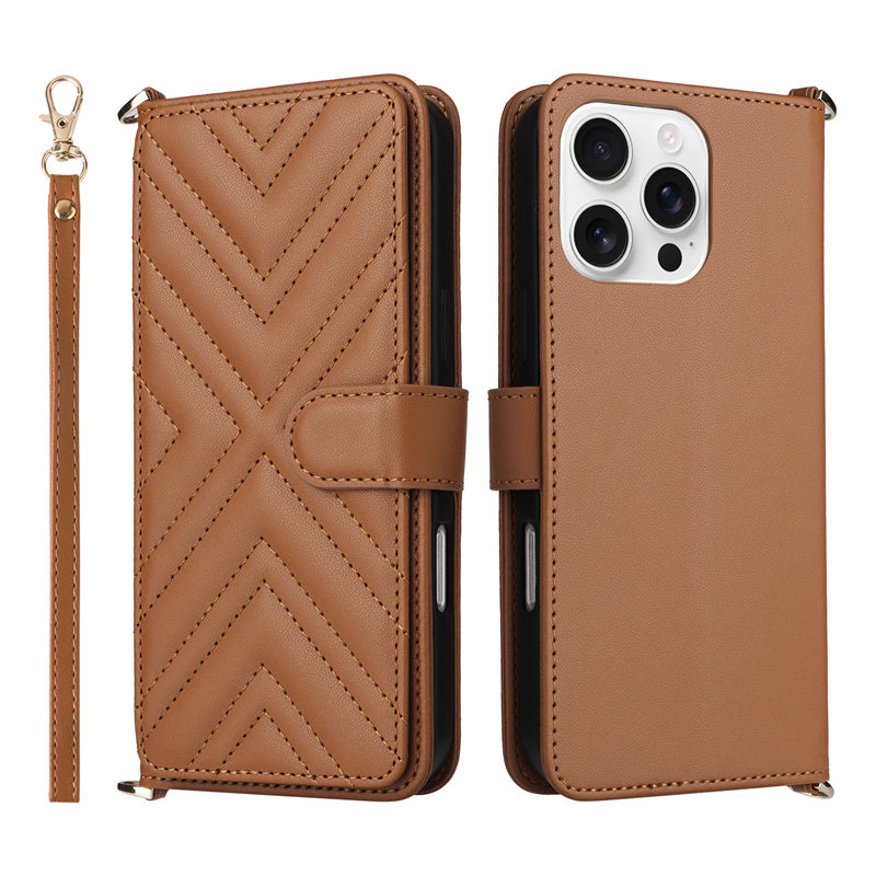 Premium iPhone Case Crossbody Wallet Cover PU Leather Card Holder Magnetic Closure Shoulder Strap Shockproof Full Protection Slim Design