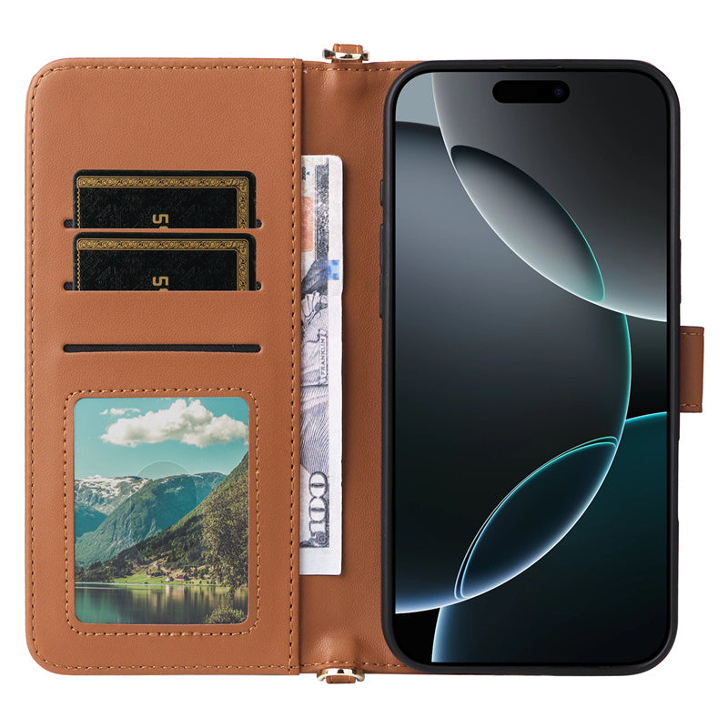 Premium iPhone Case Crossbody Wallet Cover PU Leather Card Holder Magnetic Closure Shoulder Strap Shockproof Full Protection Slim Design