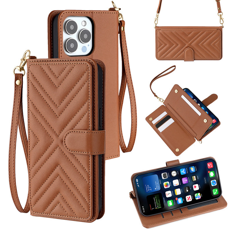 Premium iPhone Case Crossbody Wallet Cover PU Leather Card Holder Magnetic Closure Shoulder Strap Shockproof Full Protection Slim Design