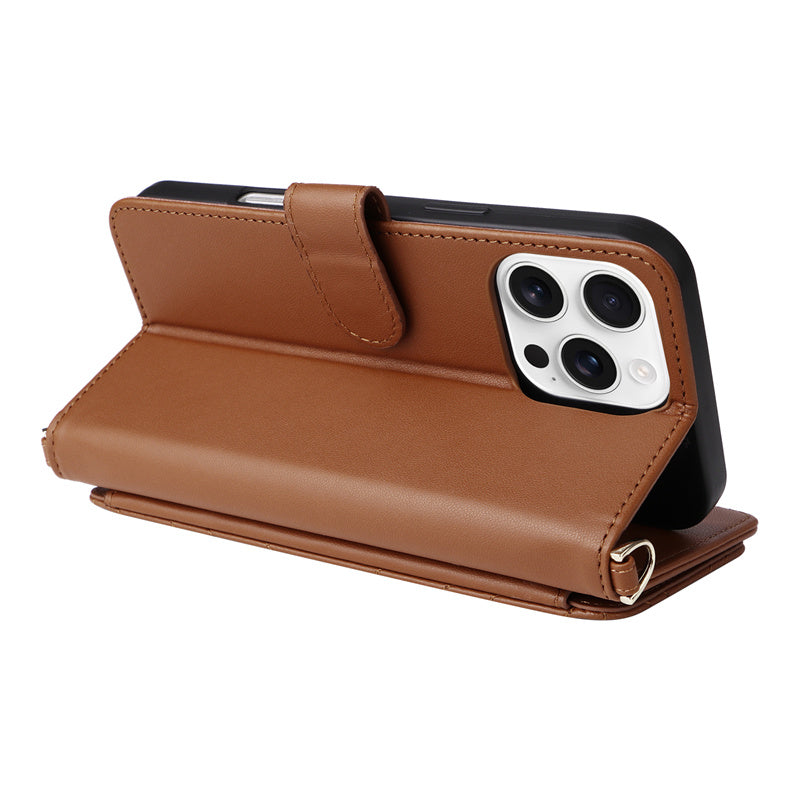 Premium iPhone Case Crossbody Wallet Cover PU Leather Card Holder Magnetic Closure Shoulder Strap Shockproof Full Protection Slim Design